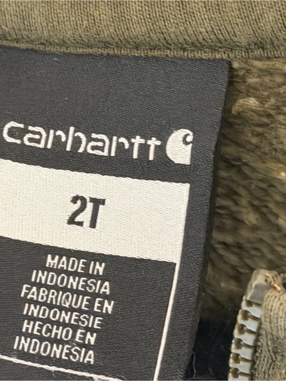 Carhartt Kids 2T Olive Green Half Zip Hoodie Logo Sleeve Workwear Streetwear